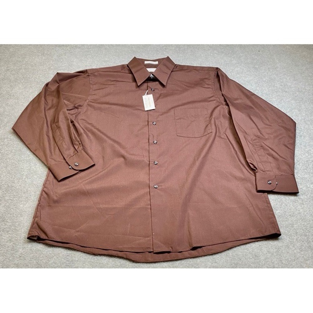NWT Van Heusen Dress Shirt Mens XL 17 32/33 Brown Wrinkle Free Poplin Button Up